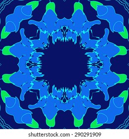 Circular seamless pattern of floral garland, flowers, branches,waves, copy space. Hand drawn.