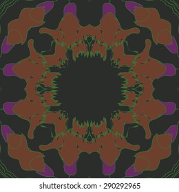 Circular seamless pattern of floral garland, flowers, branches,waves, copy space. Hand drawn.