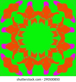 Circular seamless pattern of floral garland, flowers, branches,waves, copy space. Hand drawn.