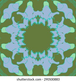 Circular seamless pattern of floral garland, flowers, branches,waves, copy space. Hand drawn.