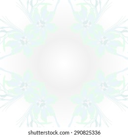 Circular seamless pattern of  floral garland, flowers, leaves, branches, waves, copy space. Hand drawn.