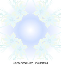 Circular seamless pattern of  floral garland, flowers, leaves, branches, waves, copy space. Hand drawn.