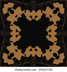 Circular seamless pattern of floral garland,, stylized flowers, branches,stripes, hole, copy space. Hand drawn.