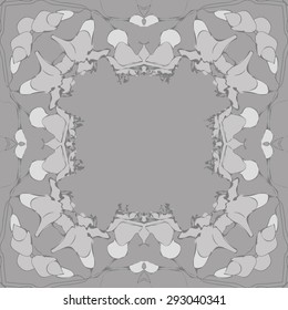 Circular seamless  pattern of  floral garland, branches, waves,  spots, copy space. Hand drawn.
