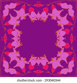 Circular seamless  pattern of  floral garland, branches, waves,  spots, copy space. Hand drawn.