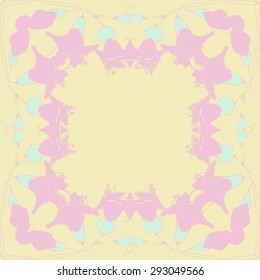 Circular seamless  pattern of  floral garland, branches, waves,  spots. Hand drawn.
