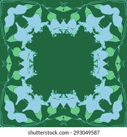 Circular seamless  pattern of  floral garland, branches, waves,  spots. Hand drawn.