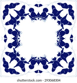 Circular seamless  pattern of  floral garland, branches, waves,  spots. Hand drawn.