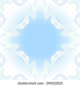 Circular seamless  pattern of floral garland, stylized flowers,  leaves, hole, ellipses, copy space. Hand drawn.
