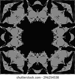 Circular seamless  pattern of  floral garland, branches, waves,  spots, copy space. Hand drawn.