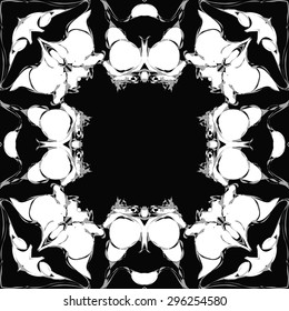 Circular seamless  pattern of  floral garland, branches, waves,  spots, copy space. Hand drawn.
