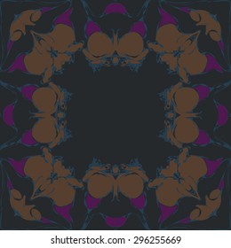 Circular seamless  pattern of  floral garland, branches, waves,  spots, copy space. Hand drawn.
