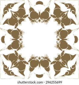 Circular seamless  pattern of  floral garland, branches, waves,  spots, copy space. Hand drawn.