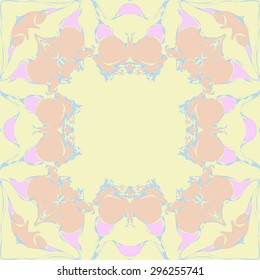 Circular seamless  pattern of  floral garland, branches, waves,  spots, copy space. Hand drawn.