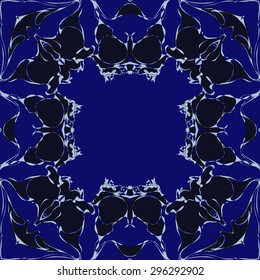 Circular seamless  pattern of  floral garland, branches, waves,  spots, copy space. Hand drawn.