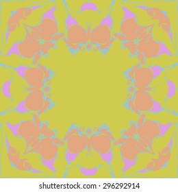 Circular seamless  pattern of  floral garland, branches, waves,  spots, copy space. Hand drawn.