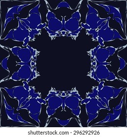 Circular seamless  pattern of  floral garland, branches, waves,  spots, copy space. Hand drawn.