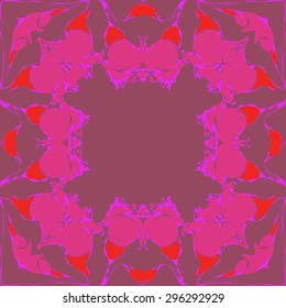 Circular seamless  pattern of  floral garland, branches, waves,  spots, copy space. Hand drawn.