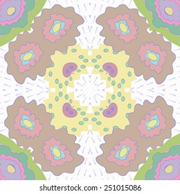Circular seamless pattern of floral motif  on a  white background. Hand drawn. 