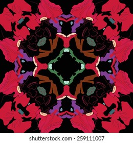 Circular seamless pattern of floral motif on a background. Hand drawn.