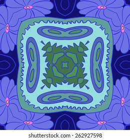 Circular seamless pattern of floral motif, flowers, ellipses. Hand drawn.