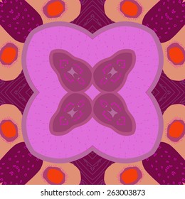 Circular seamless pattern of floral motif, ellipses, doodles. Hand drawn.