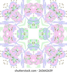 Circular seamless pattern of floral motif, tulips, ellipses.Hand drawn.