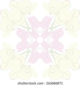Circular seamless pattern of floral motif, orchid flowers. Hand drawn.