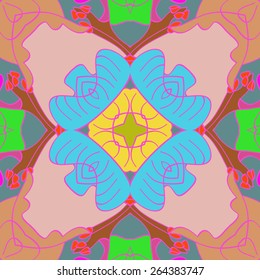 Circular seamless pattern of floral motif, branches. Hand drawn.