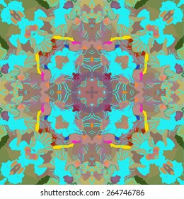 Circular seamless pattern of floral motif, stamen. Hand drawn.