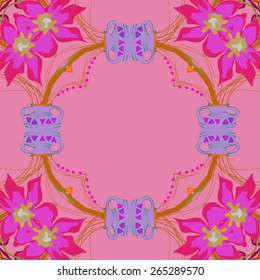 Circular seamless pattern of floral motif, flowers. Hand drawn.