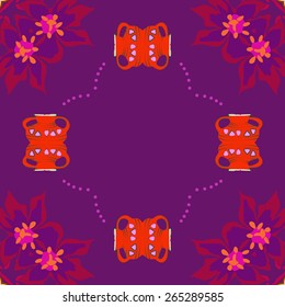Circular seamless pattern of floral motif, flowers. Hand drawn.