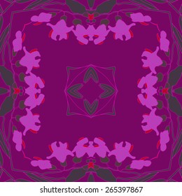Circular seamless pattern of floral motif, flowers, leaves. Hand drawn.