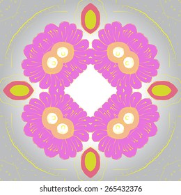 Circular seamless pattern of floral motif, flowers. Hand drawn.