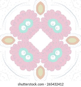 Circular seamless pattern of floral motif, flowers. Hand drawn.