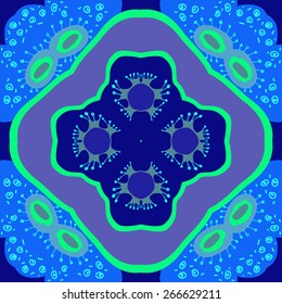 Circular seamless pattern of floral motif, doodles, spirals. Hand drawn.