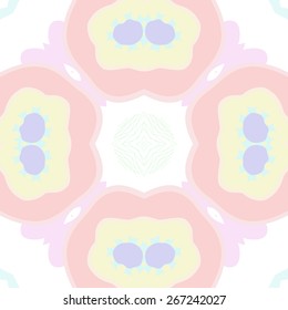 Circular seamless pattern of floral motif, stars. Hand drawn.