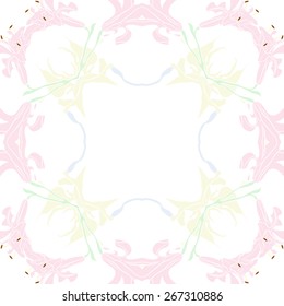 Circular seamless pattern of floral motif, flowers, leaves, branches. Hand drawn.
