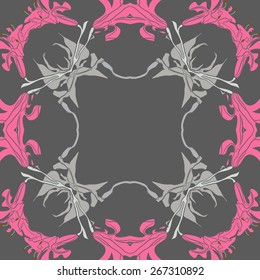 Circular seamless pattern of floral motif, flowers, leaves, branches. Hand drawn.