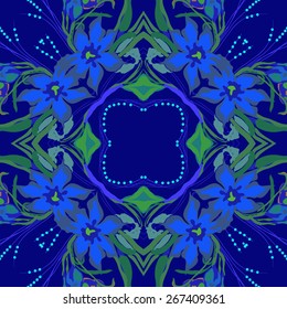 Circular seamless pattern of floral motif, flowers, leaves. Hand drawn.