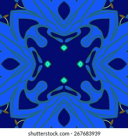 Circular seamless pattern of floral motif, stamens. Hand drawn.