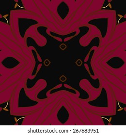 Circular seamless pattern of floral motif, stamens. Hand drawn.