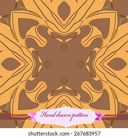 Circular seamless pattern of floral motif, stamens. Hand drawn.