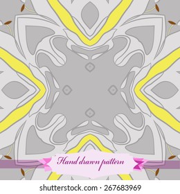 Circular seamless pattern of floral motif, stamens. Hand drawn.
