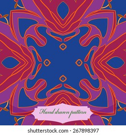 Circular seamless pattern of floral motif, stamens. Hand drawn.