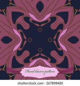 Circular seamless pattern of floral motif, stamens. Hand drawn.