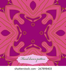 Circular seamless pattern of floral motif, stamens. Hand drawn.