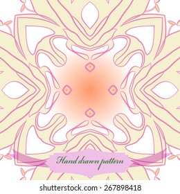 Circular seamless pattern of floral motif, stamens. Hand drawn.