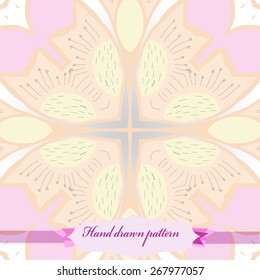 Circular seamless pattern of floral motif, flower, doodles. Hand drawn.