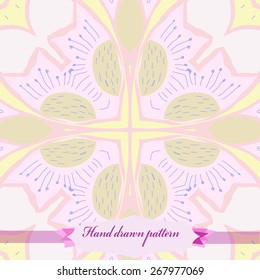 Circular seamless pattern of floral motif, flower, doodles. Hand drawn.